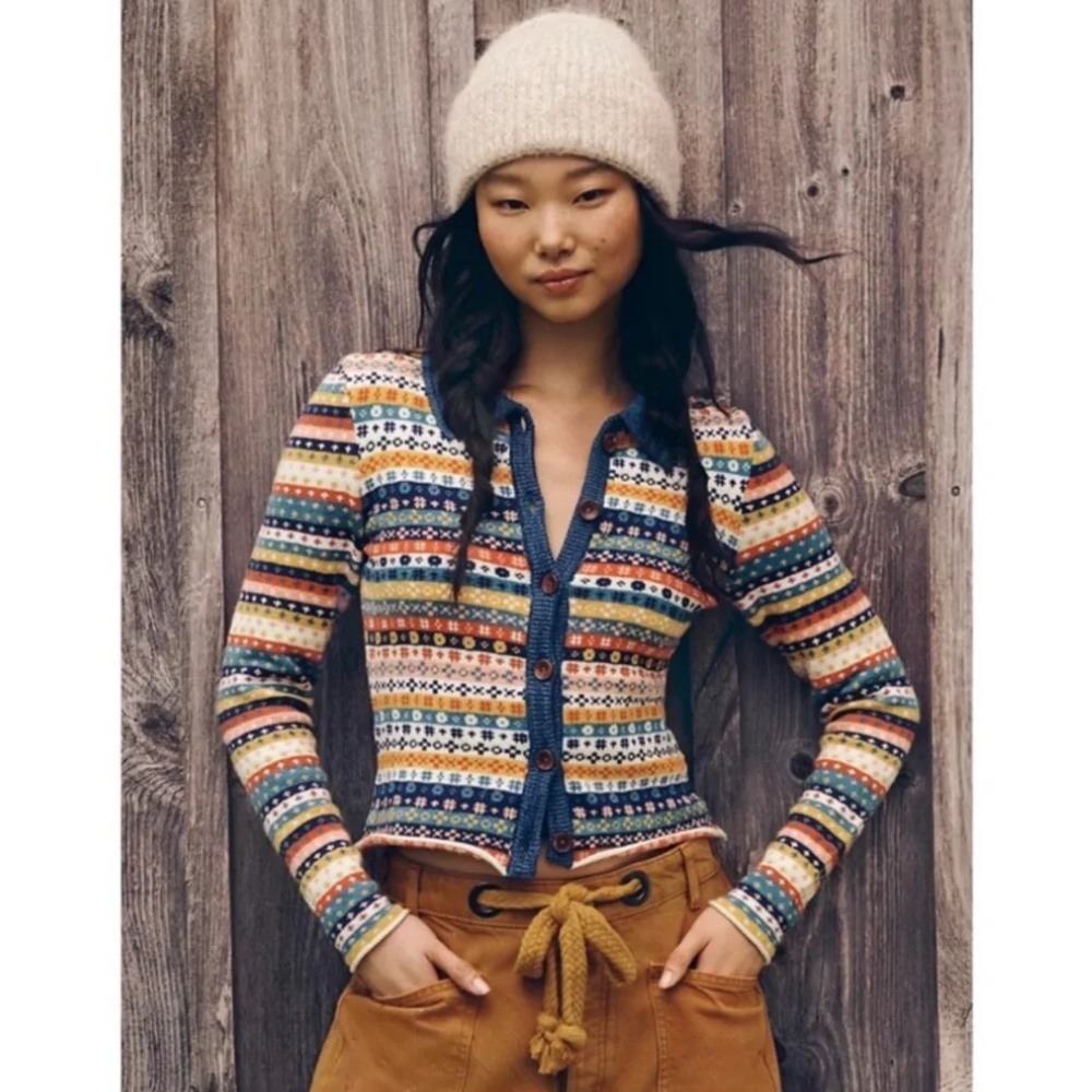 Free People Oak And Pine Cardigan Large‎ Fair Isle Sweater - Picture 2 of 9